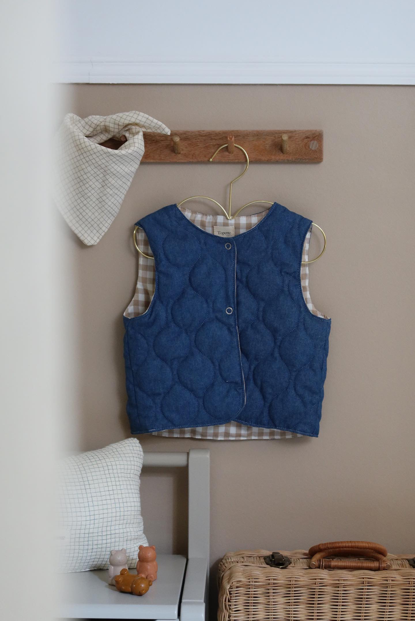 Veste matelassée sans manches Jean / Vichy Camel