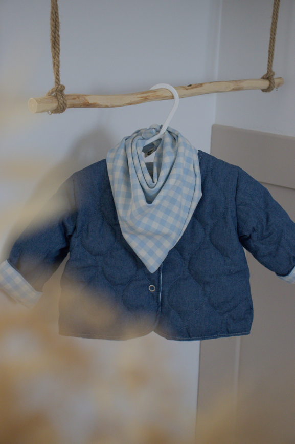 Veste matelassée avec manches Jean / Vichy Bleu ciel