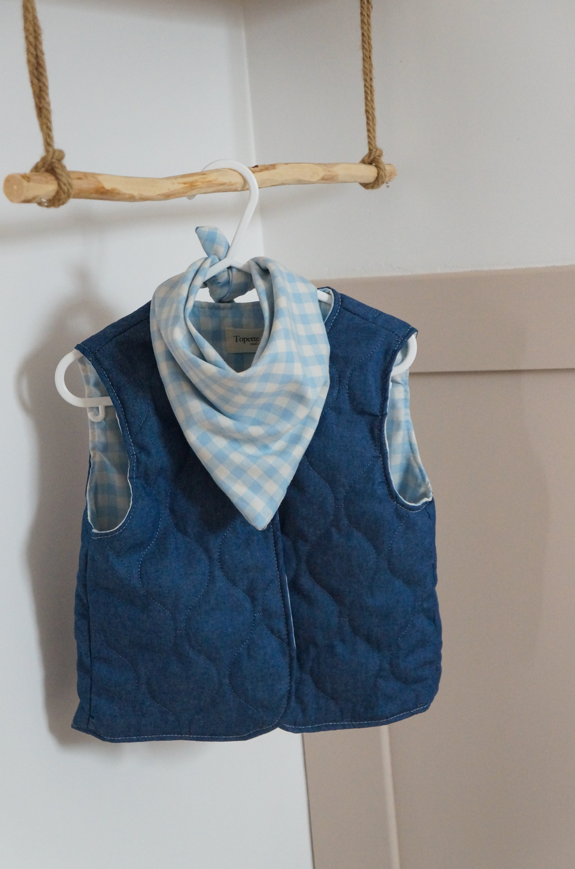 Veste matelassée sans manches Jean / Vichy Bleu ciel