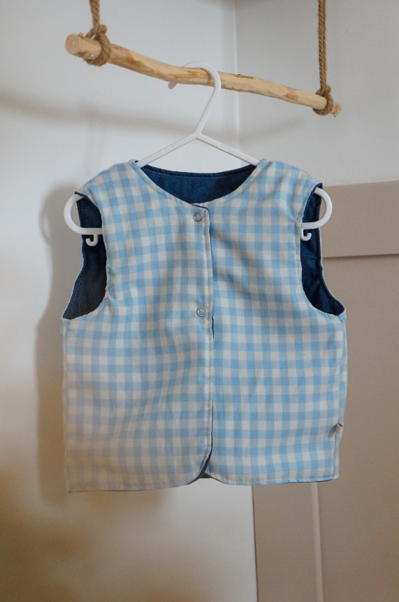 Veste matelassée sans manches Jean / Vichy Bleu ciel
