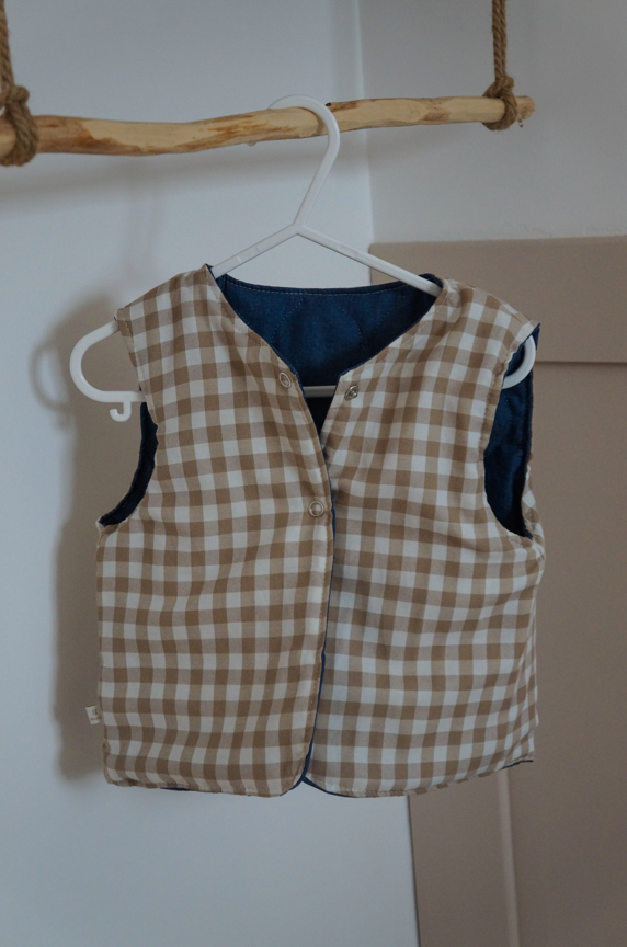 Veste matelassée sans manches Jean / Vichy Camel