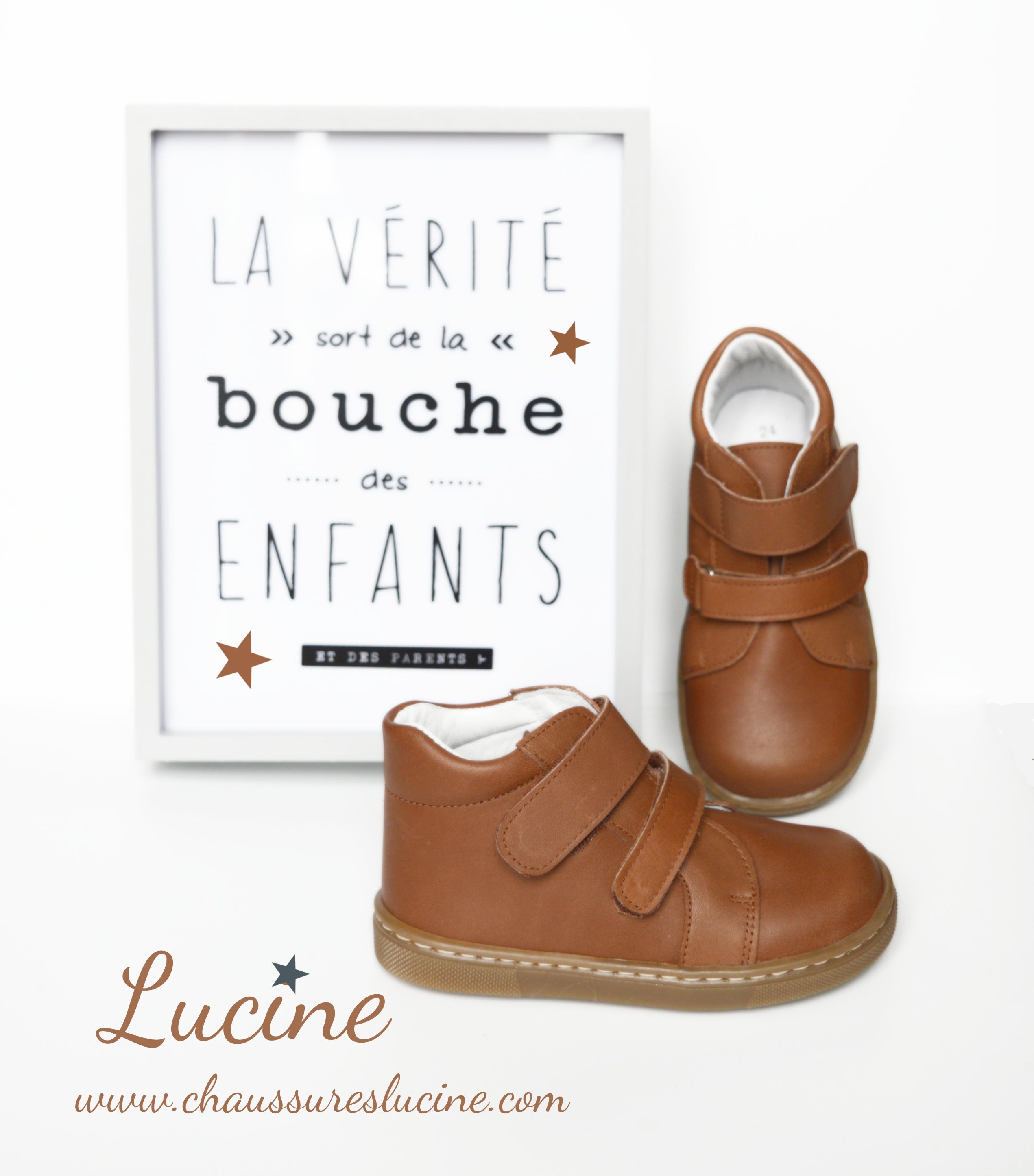 Chaussures Garçon Souples Scratch Achille - Cuir Camel