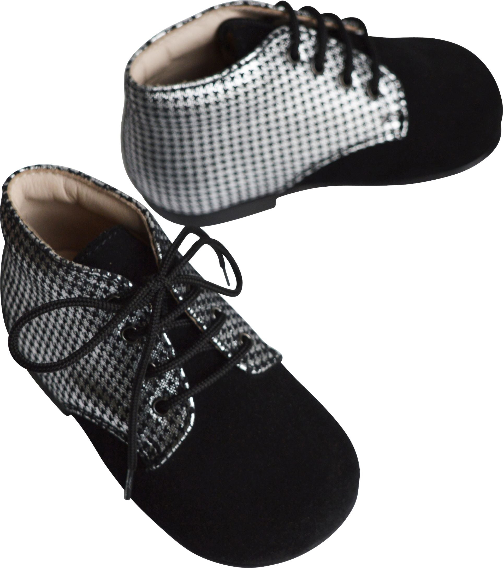 Chaussures Bottillon Fille À Lacets Gaïa - Cuir Noir Et Argent