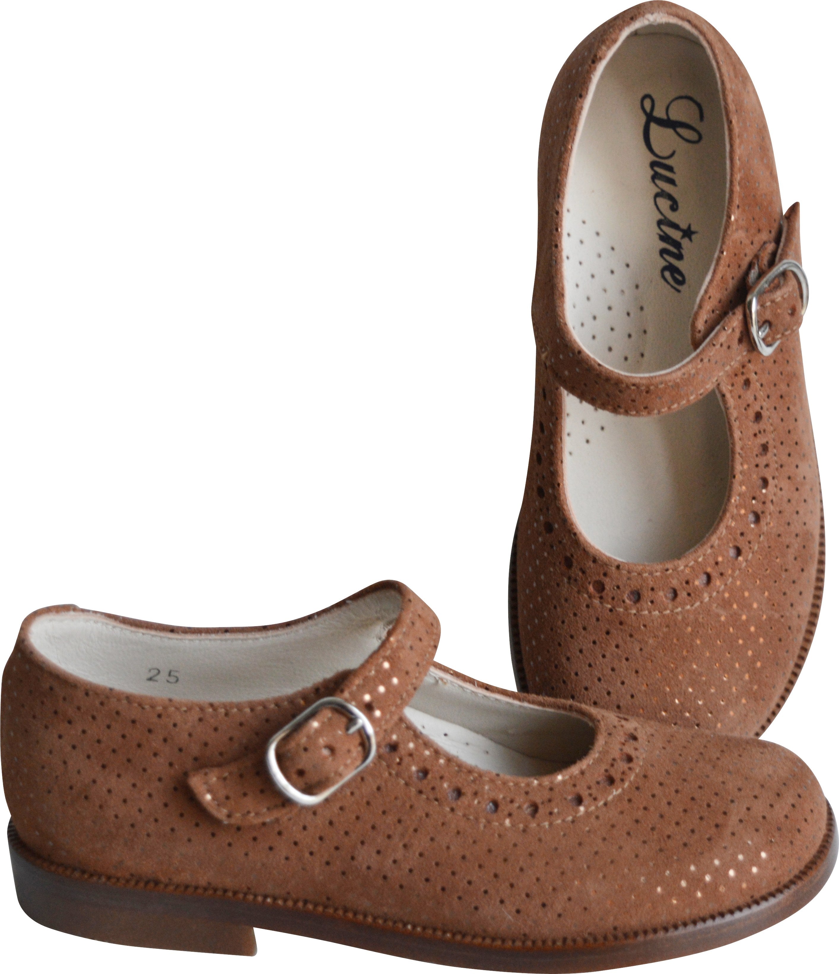 Chaussures Louise Resistantes Fille À Boucle - Cuir Camel Pois Irisés