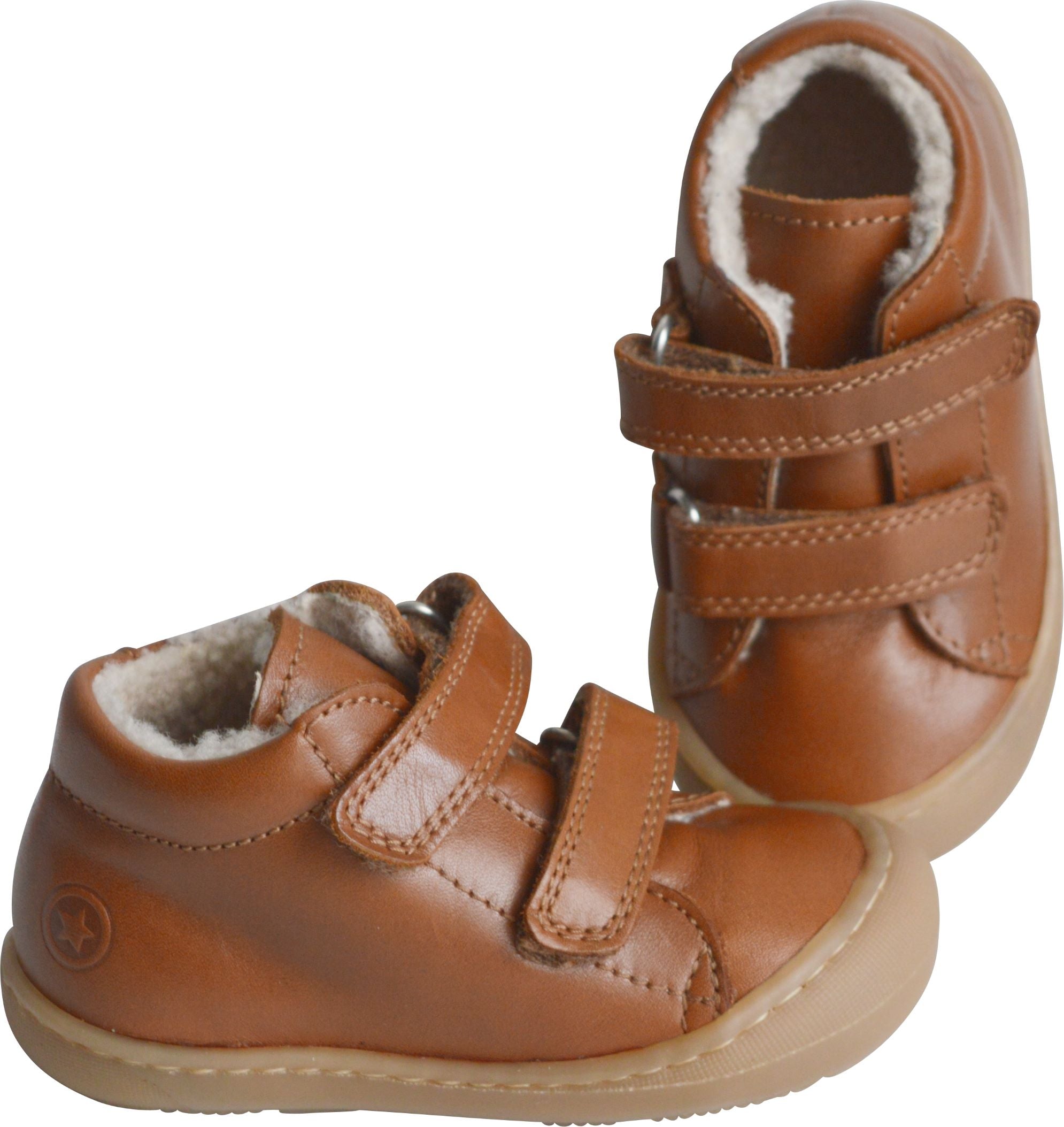 Chaussures Fourrées Scratchs Souples Max - Cuir Camel