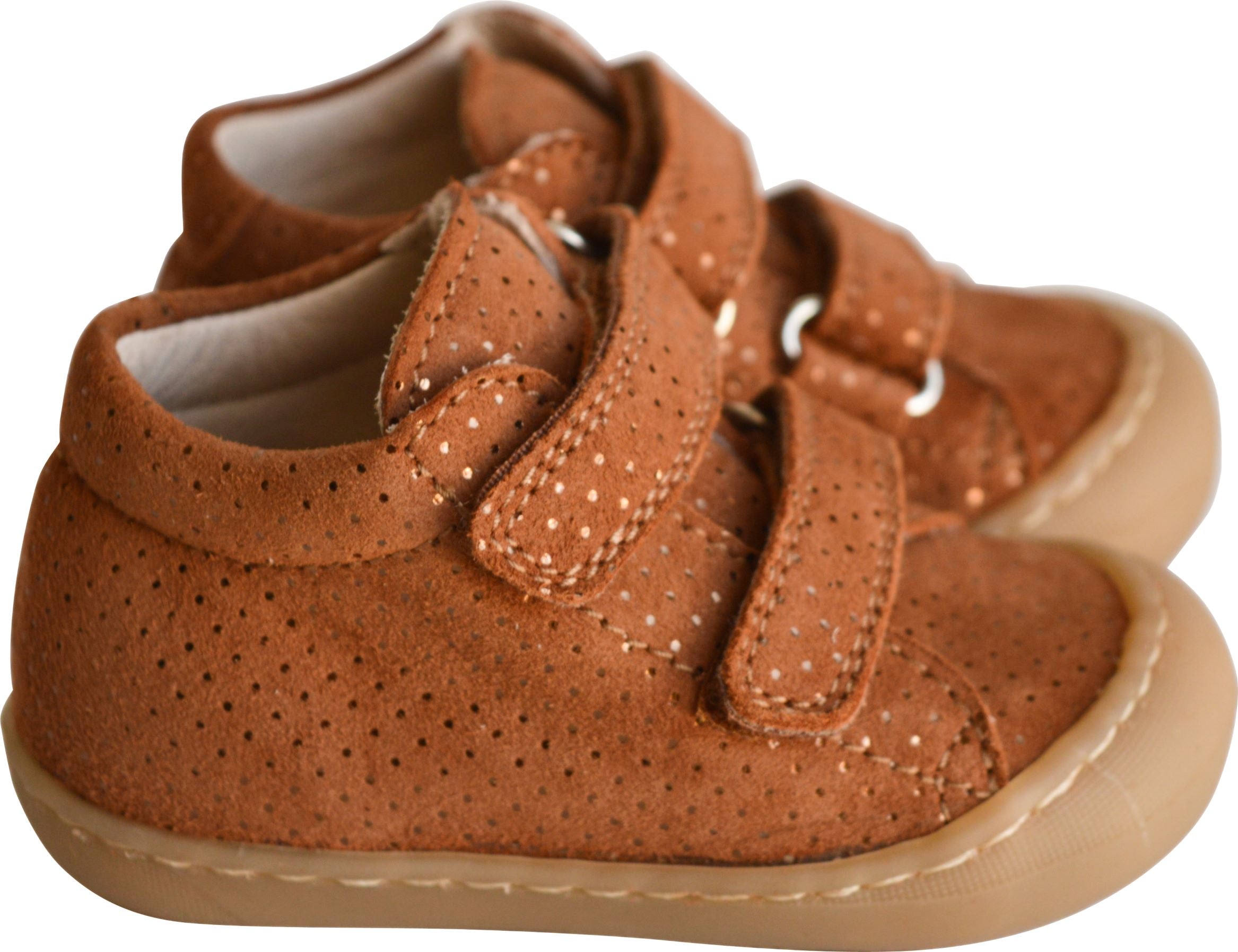 Chaussures Scratch Souples Fille Max - Cuir Camel Pois Irisé