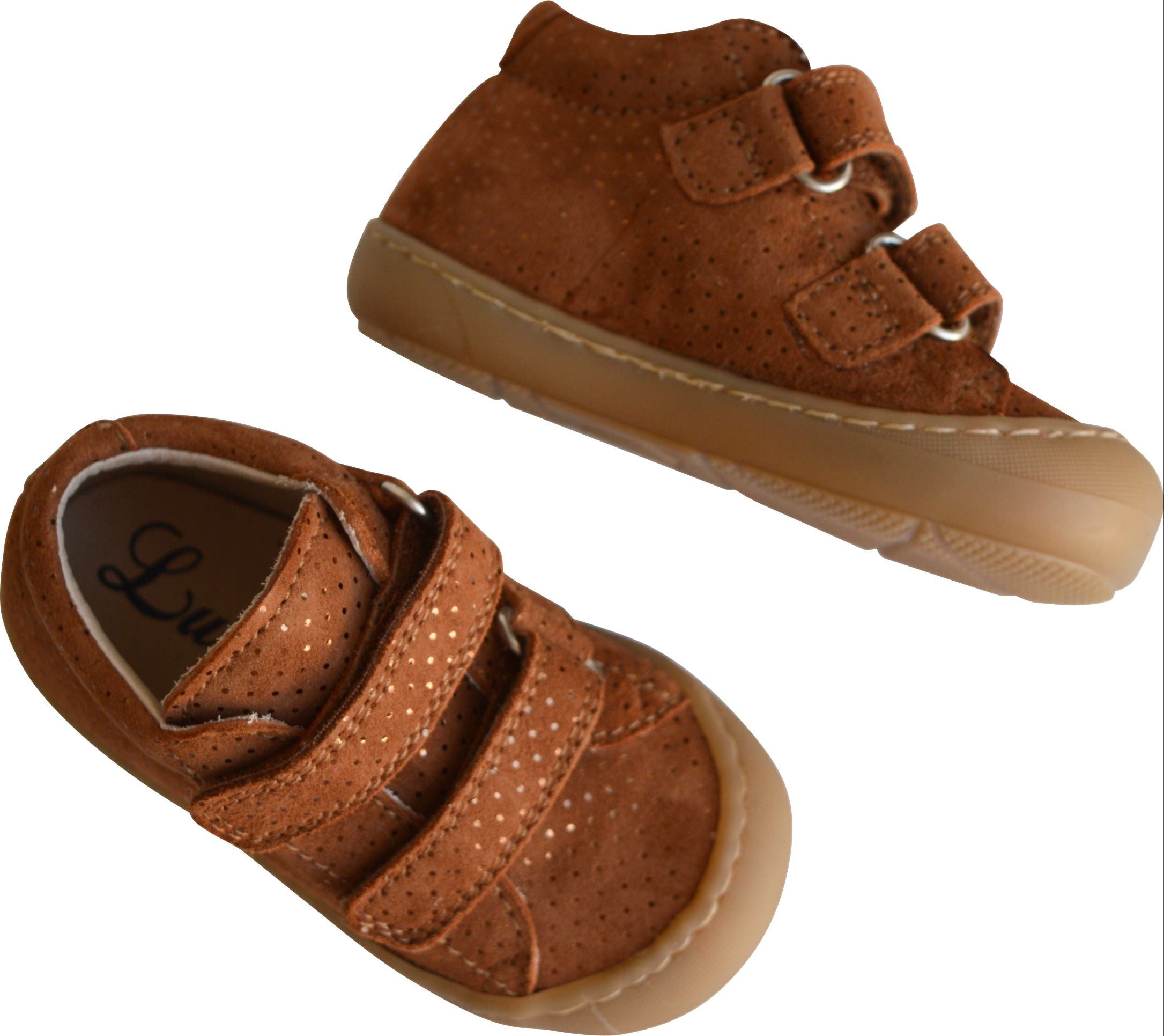 Chaussures Scratch Souples Fille Max - Cuir Camel Pois Irisé