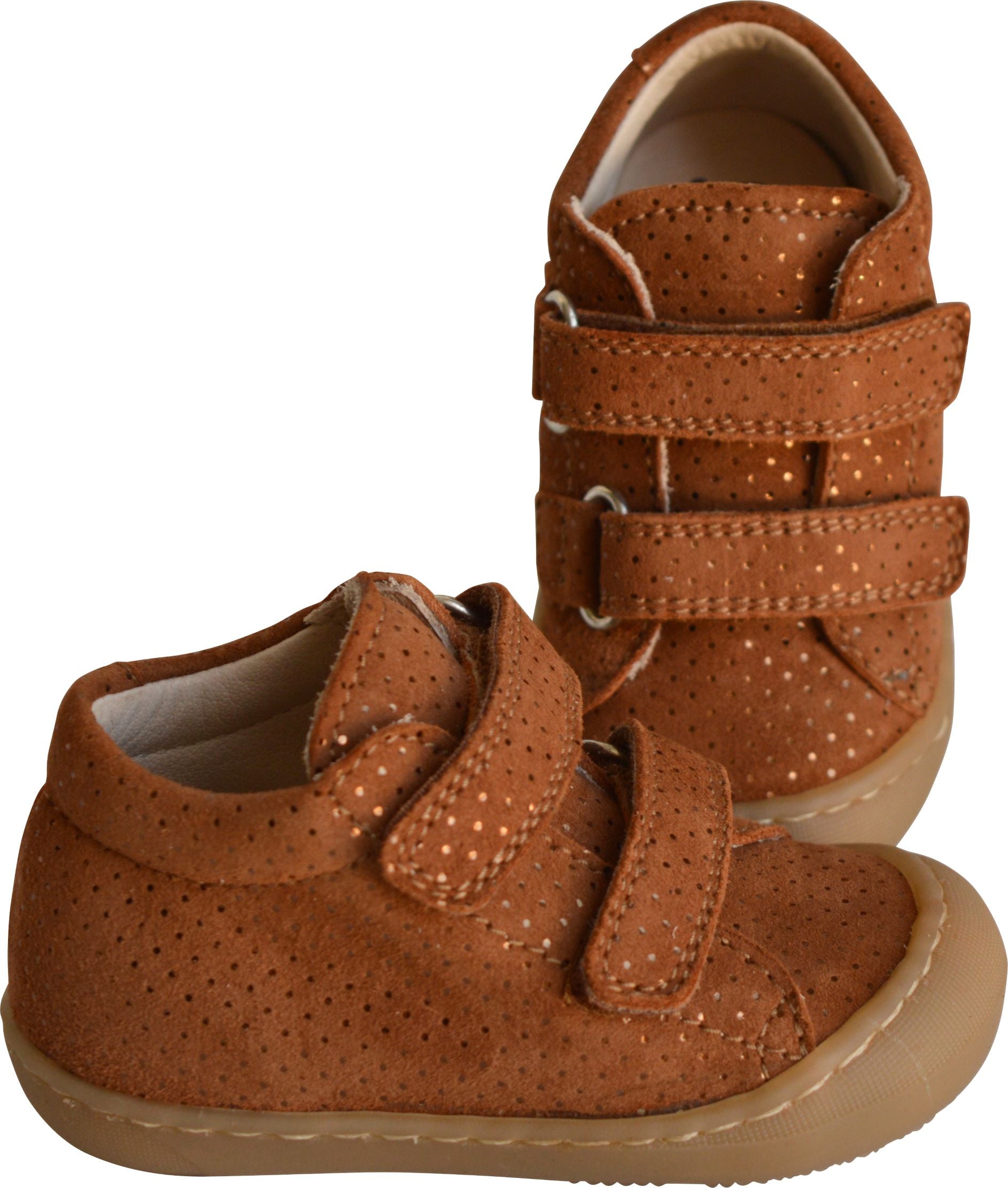 Chaussures Scratch Souples Fille Max - Cuir Camel Pois Irisé