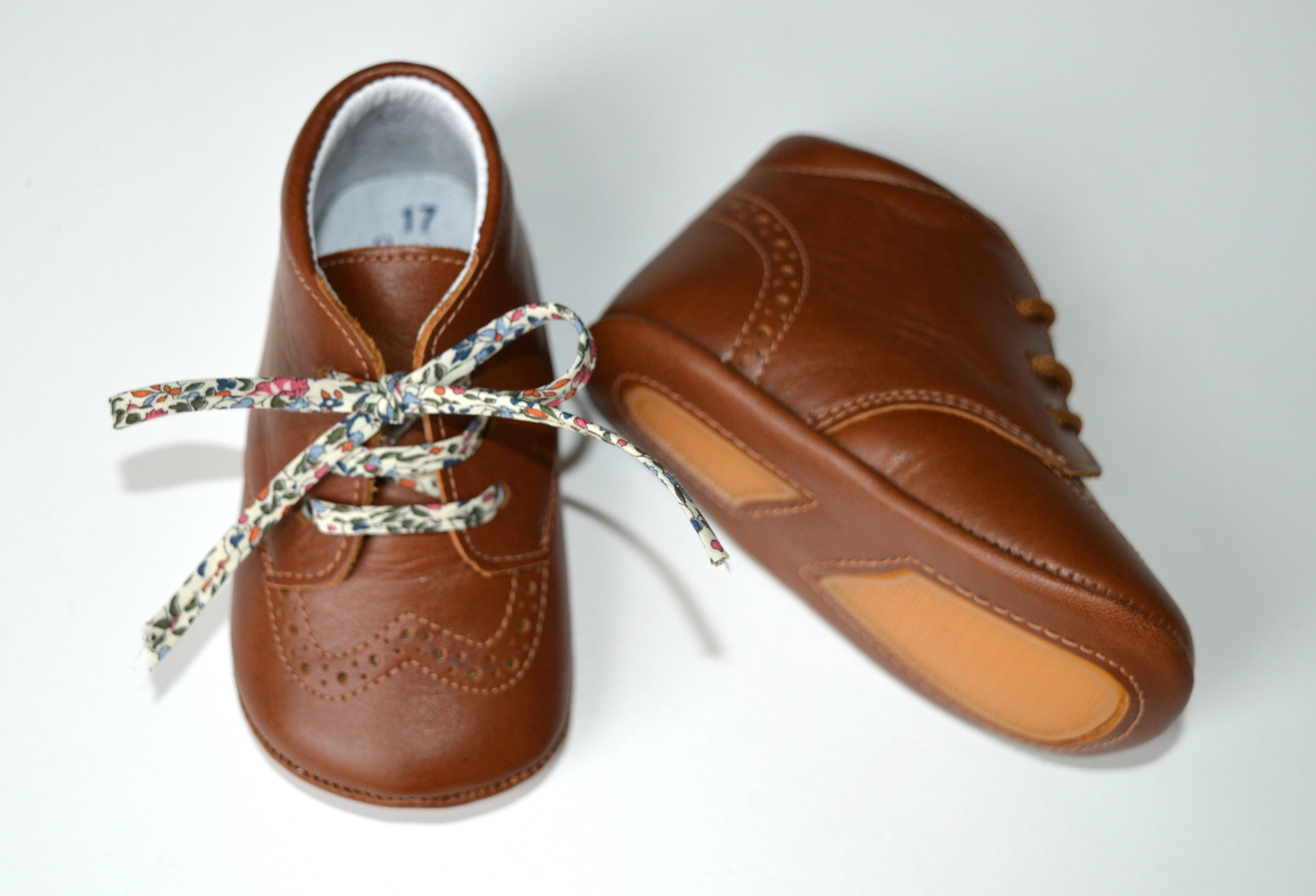 Chaussons Bébé Souples Antidérapants Mini-Adonis - Cuir Cognac