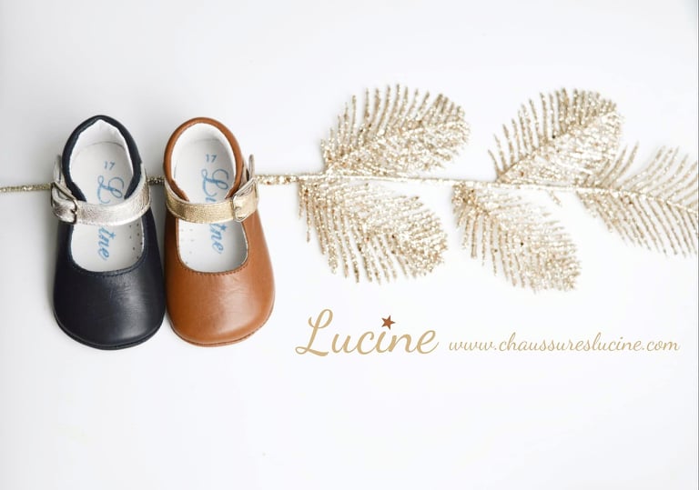 Chaussons Bébé Souples Antidérapants Fille À Boucle Mini-Alice - Cuir Camel Et Or Lisse