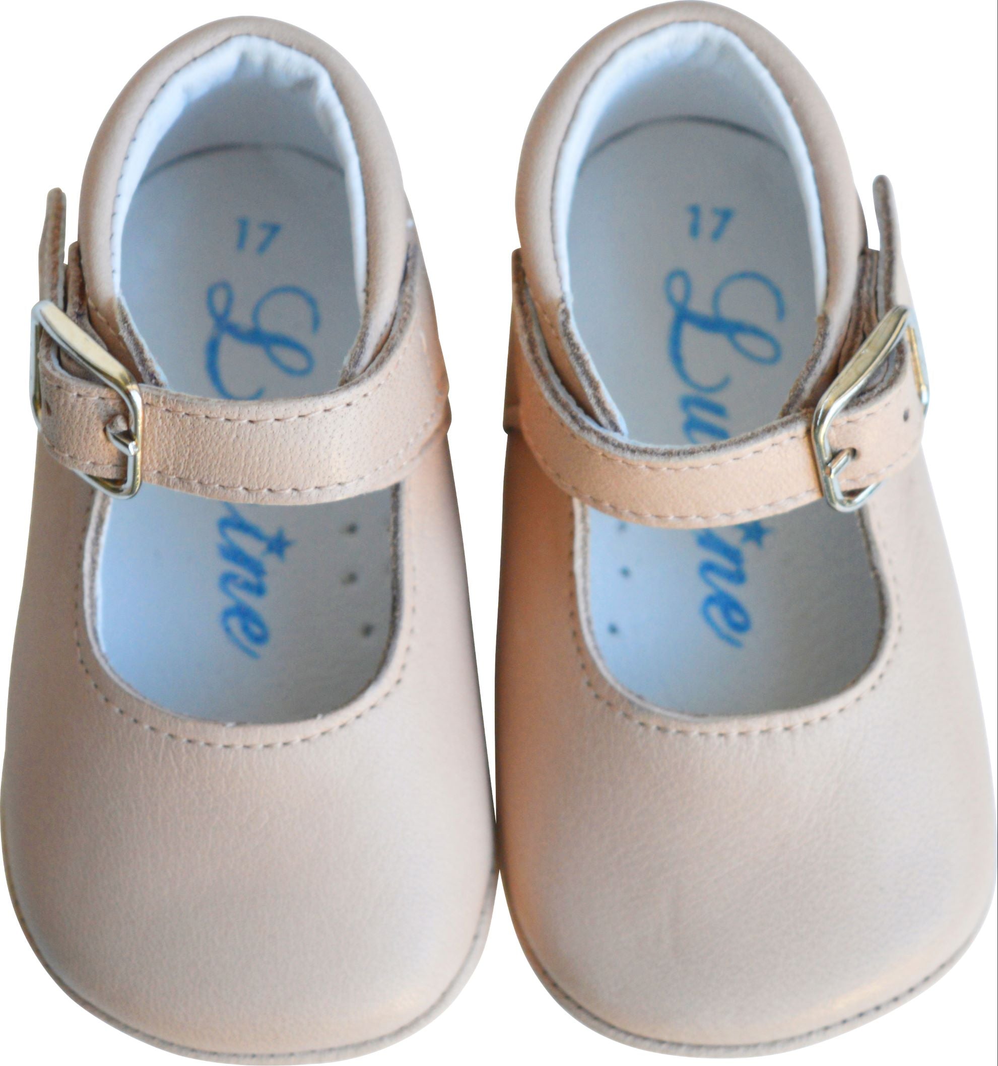 Chaussons Bébé Souples Antidérapants Fille À Boucle Mini-Alice - Cuir Rose Nude Beige