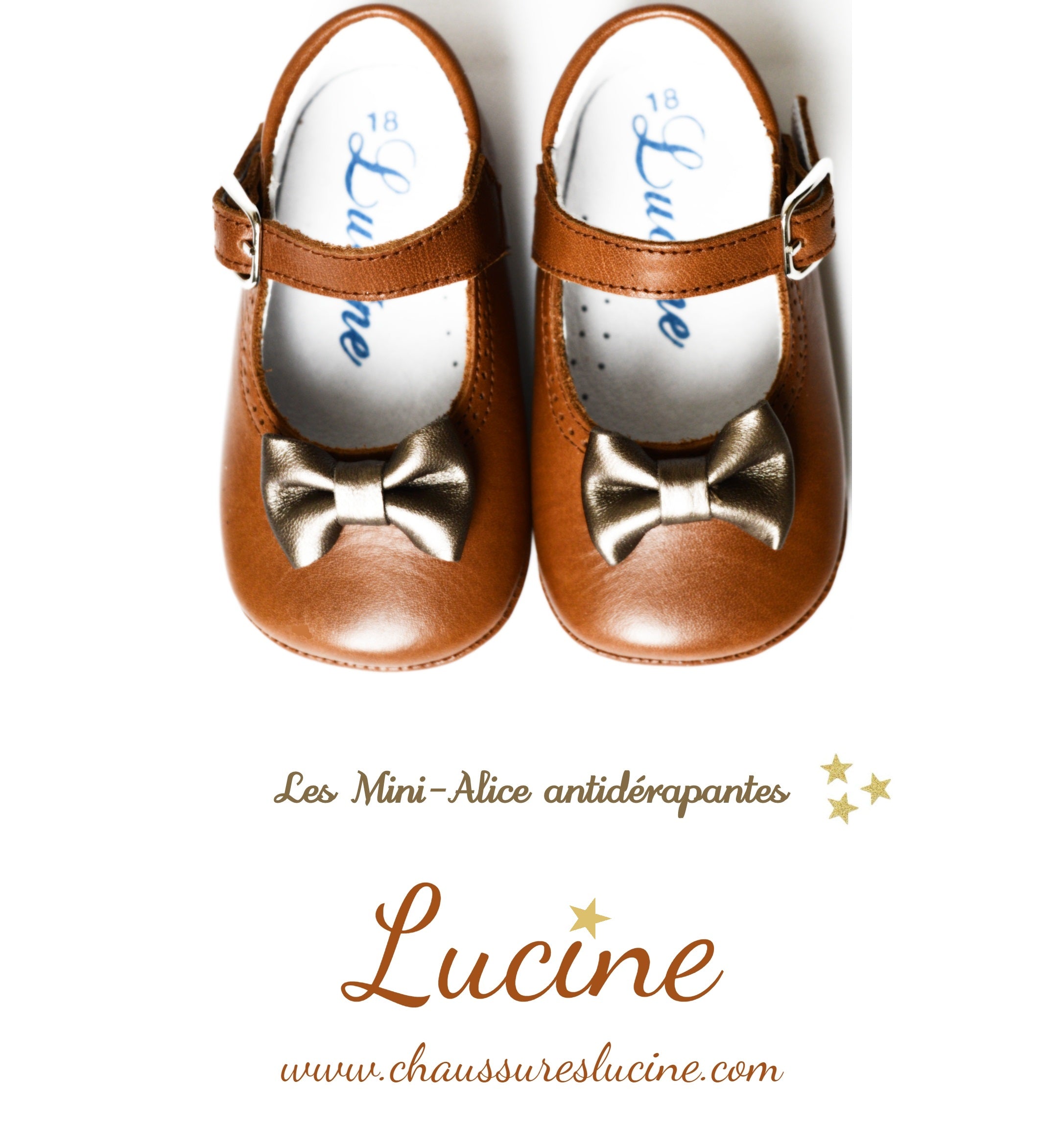 Chaussons Bébé Souples Antidérapants Fille À Boucle Mini-Alice Noeud - Cuir Camel