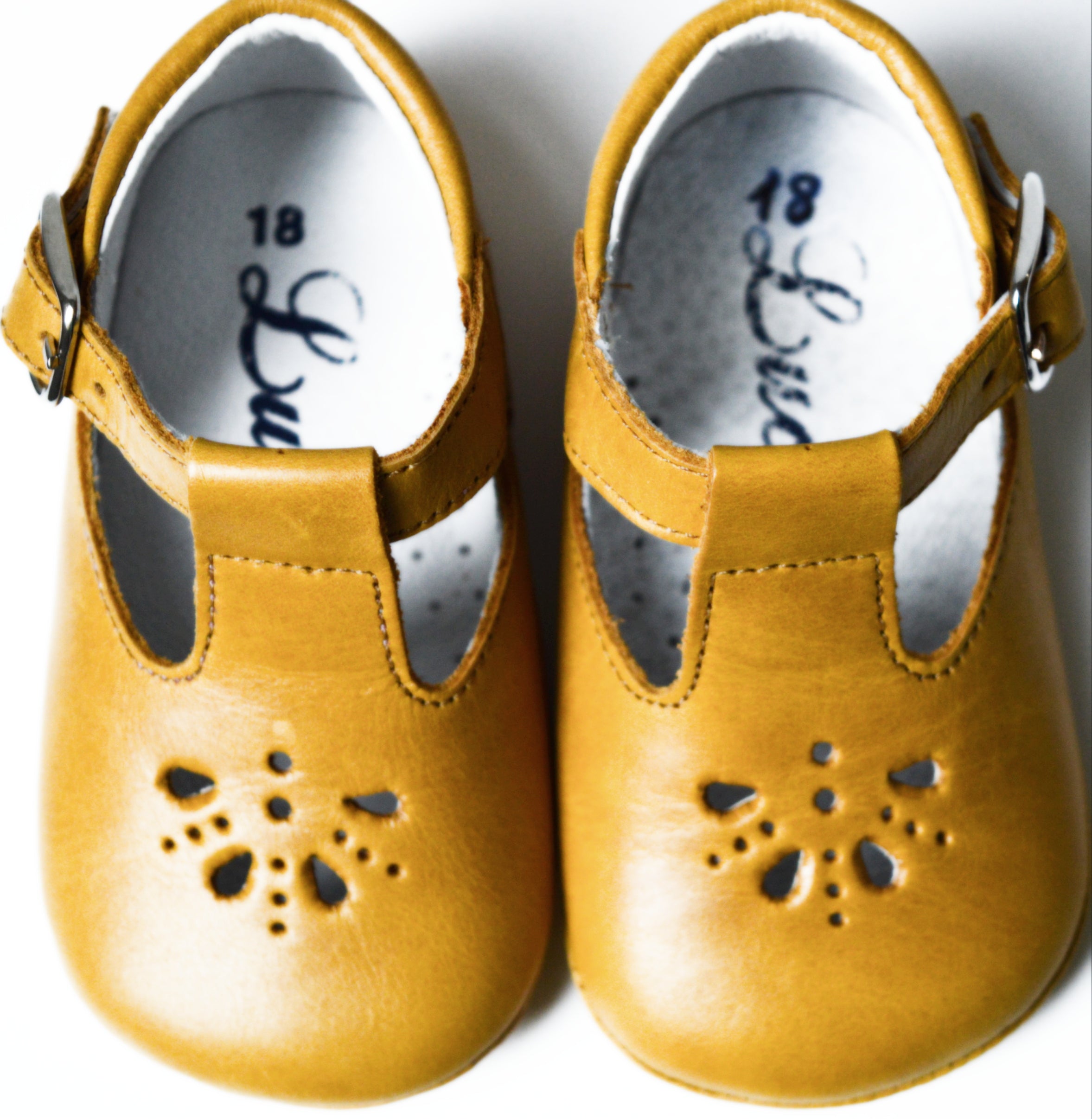 Chaussons Bébé Souples Salomé Antidérapants Mini-Aloïs - Cuir Jaune Moutarde