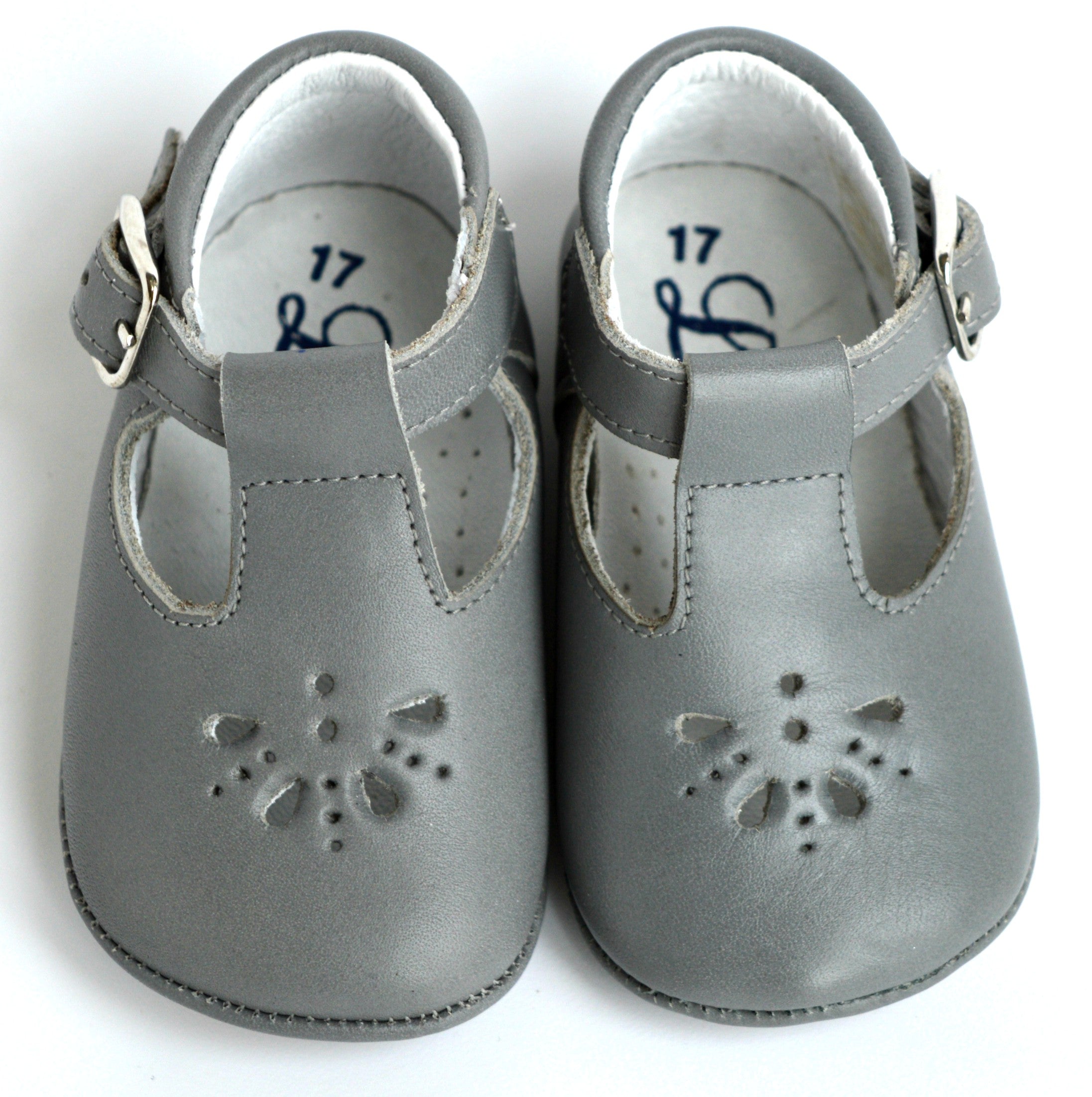 Chaussons Bébé Souples Salomé Antidérapants Mini-Aloïs - Cuir Gris Clair