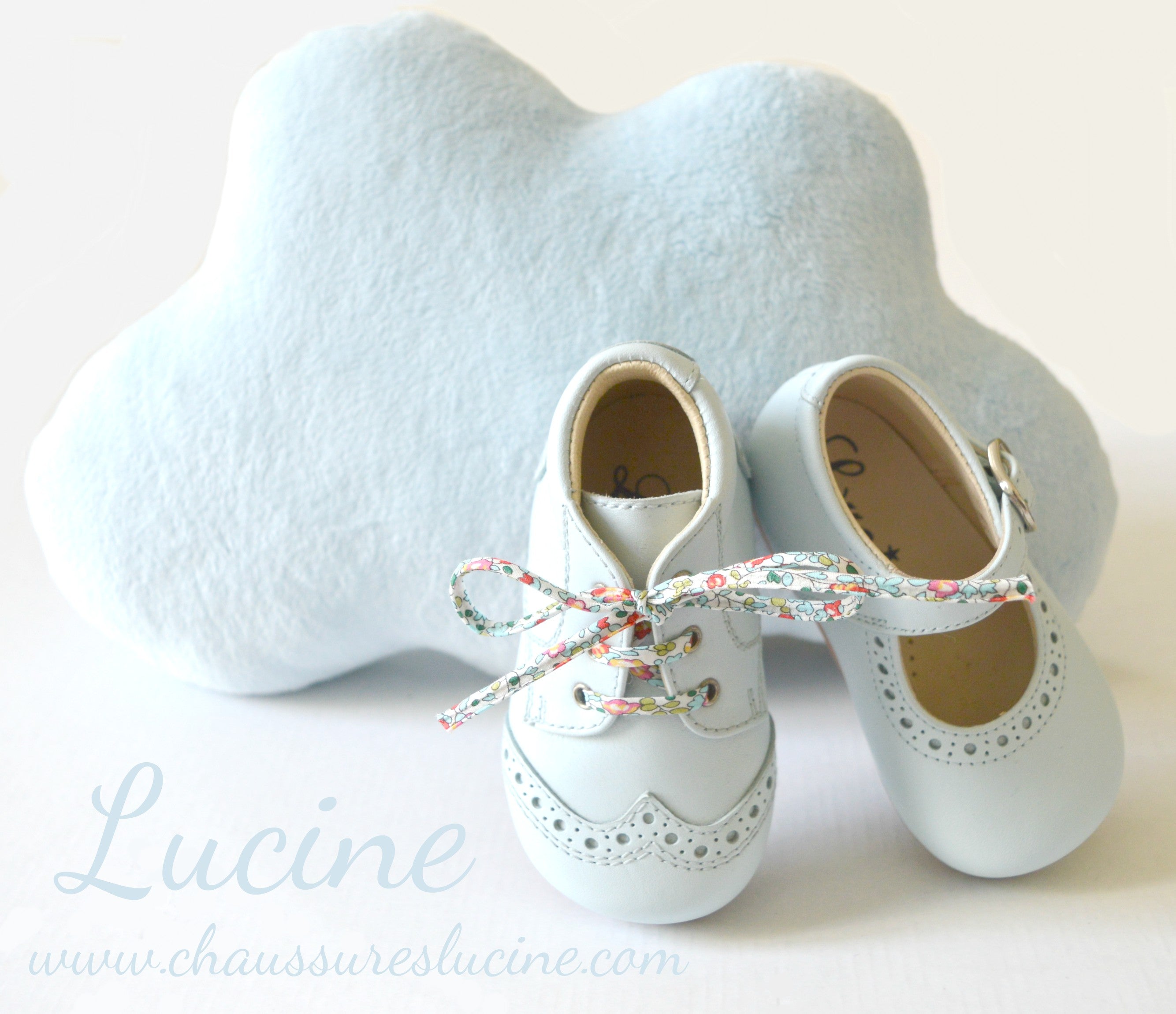 Chaussures Babies Charles Ix Alice À Boucle - Cuir Bleu Ciel