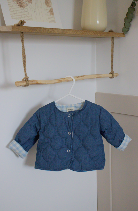 Veste matelassée avec manches Jean / Vichy Bleu ciel