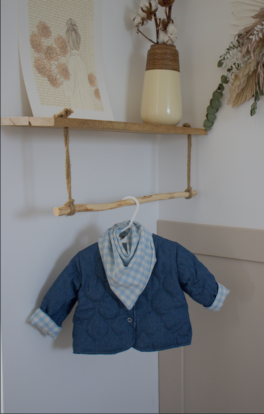 Veste matelassée avec manches Jean / Vichy Bleu ciel