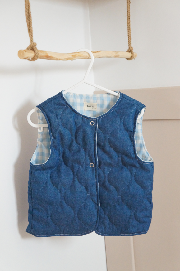 Veste matelassée sans manches Jean / Vichy Bleu ciel