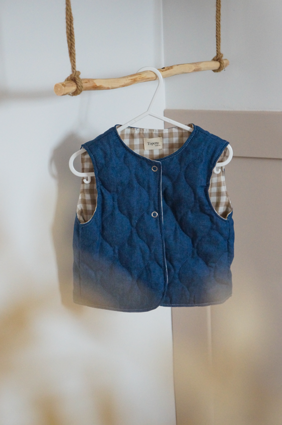 Veste matelassée sans manches Jean / Vichy Camel