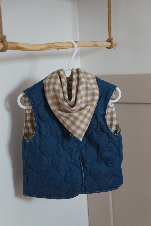 Veste matelassée sans manches Jean / Vichy Camel