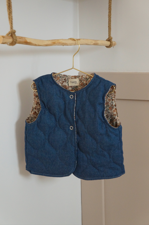 Veste matelassée sans manches Jean / Bouquet floral