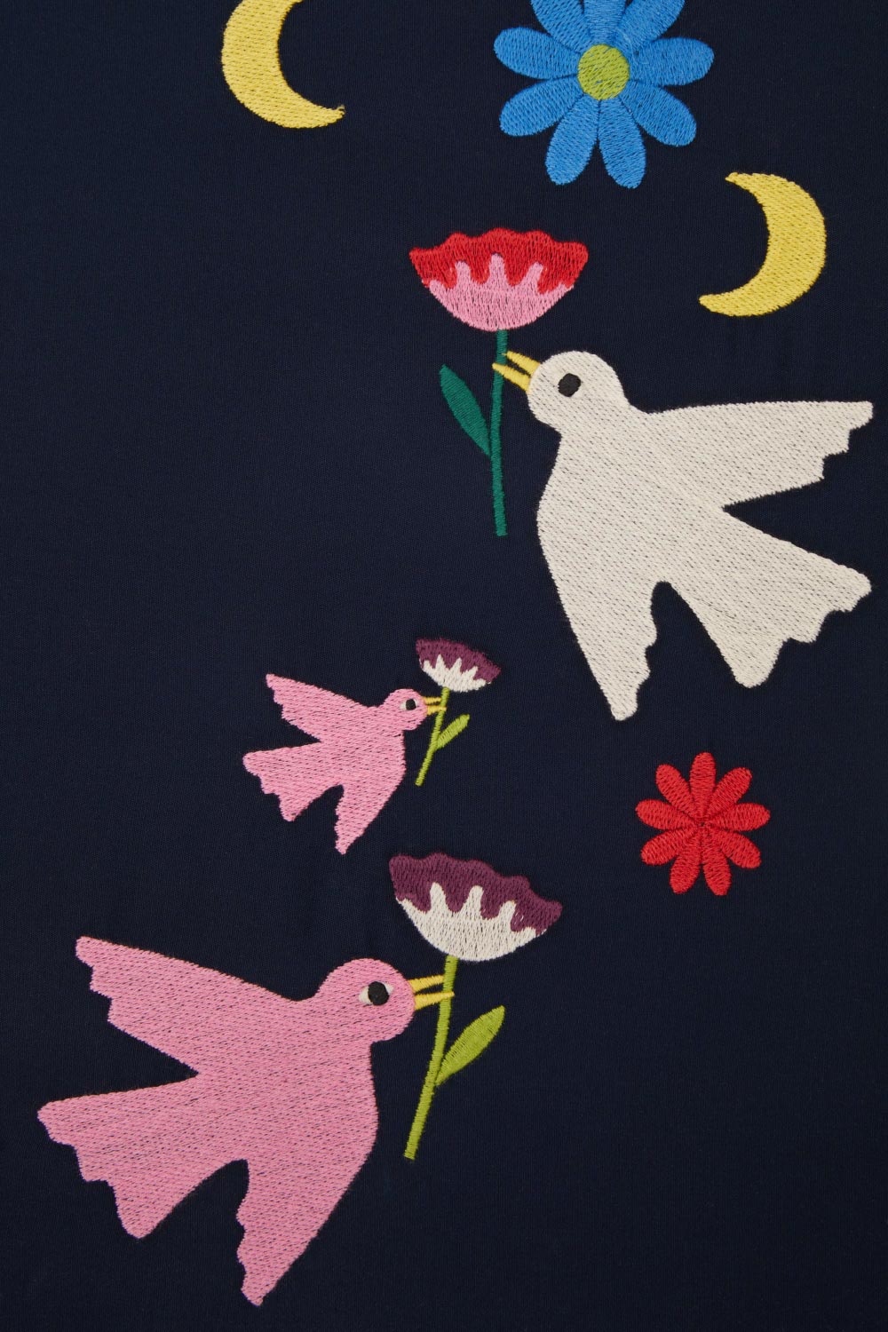 CADRE MURAL EN COTON BRODÉ COURONNE D'OISEAUX