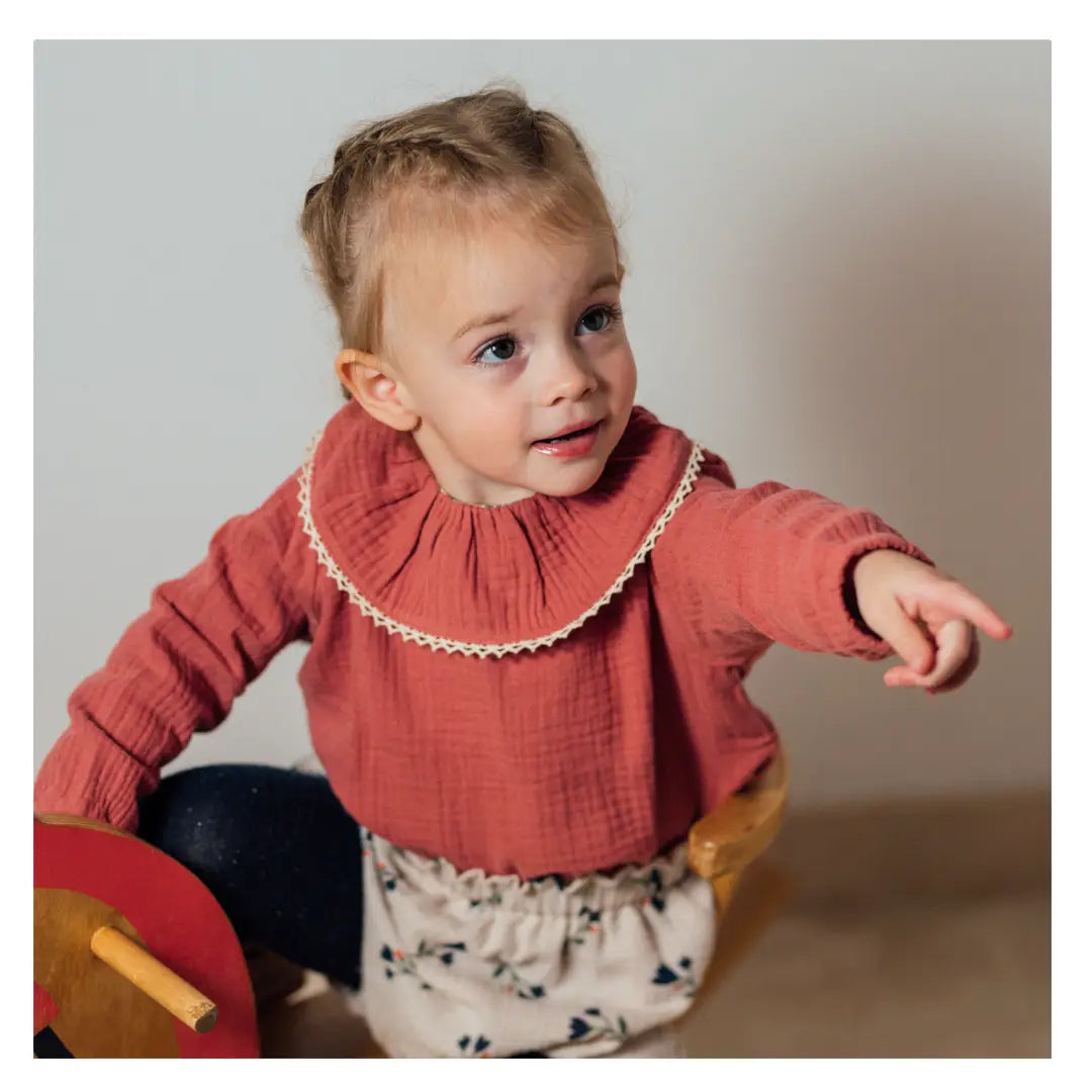 Blouse bébé double gaze coton bio marsala LAURIER