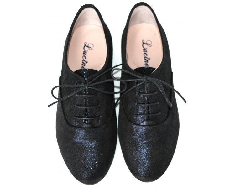 Chaussures Derbies À Lacets Fille Capucine - Cuir Noir Irisé