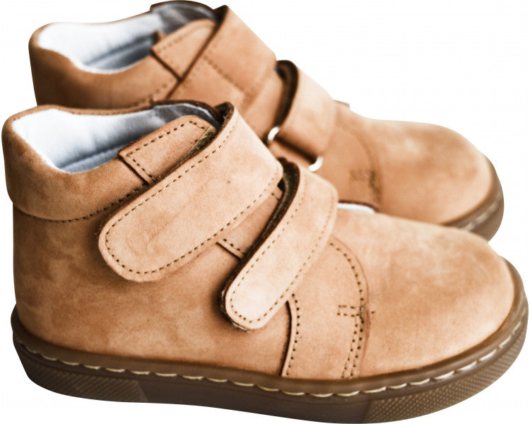 Chaussures Garçon Souples Scratch Achille - Nubuck Camel Clair